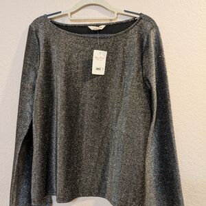 Lucky Brand Metallic Glitter Long Sleeve Top Blouse Large